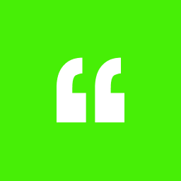 White quotation marks on green background.