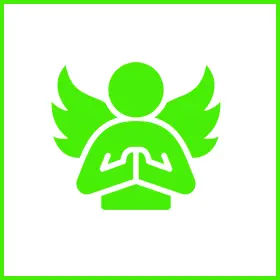 Green angel icon with folded hands.